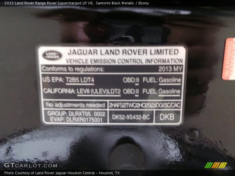 Santorini Black Metallic / Ebony 2013 Land Rover Range Rover Supercharged LR V8