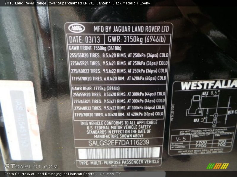 Santorini Black Metallic / Ebony 2013 Land Rover Range Rover Supercharged LR V8
