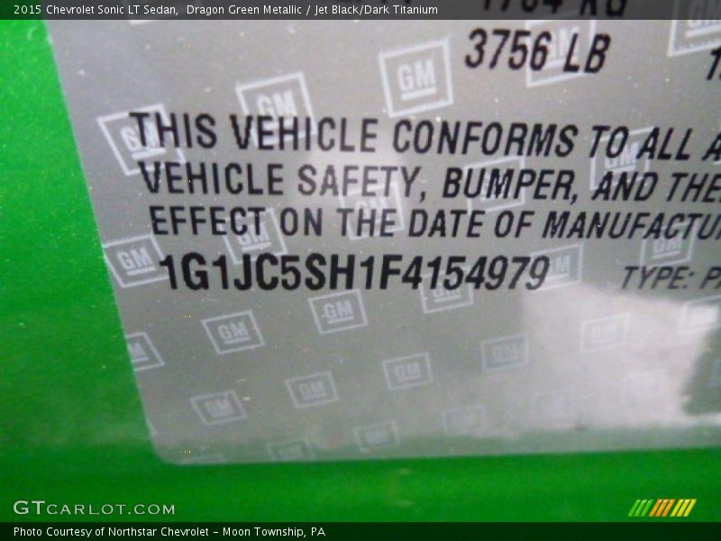 Dragon Green Metallic / Jet Black/Dark Titanium 2015 Chevrolet Sonic LT Sedan