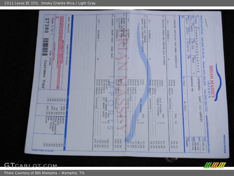 Smoky Granite Mica / Light Gray 2011 Lexus ES 350