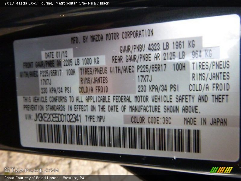Metropolitan Gray Mica / Black 2013 Mazda CX-5 Touring