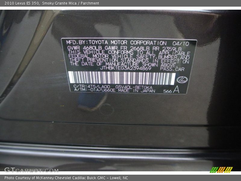 Smoky Granite Mica / Parchment 2010 Lexus ES 350