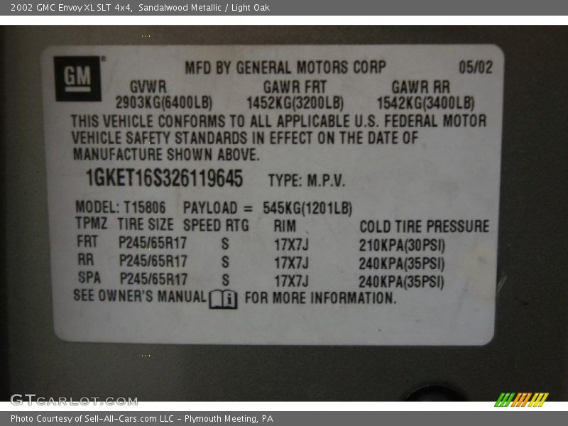Sandalwood Metallic / Light Oak 2002 GMC Envoy XL SLT 4x4