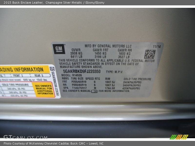 Champagne Silver Metallic / Ebony/Ebony 2015 Buick Enclave Leather
