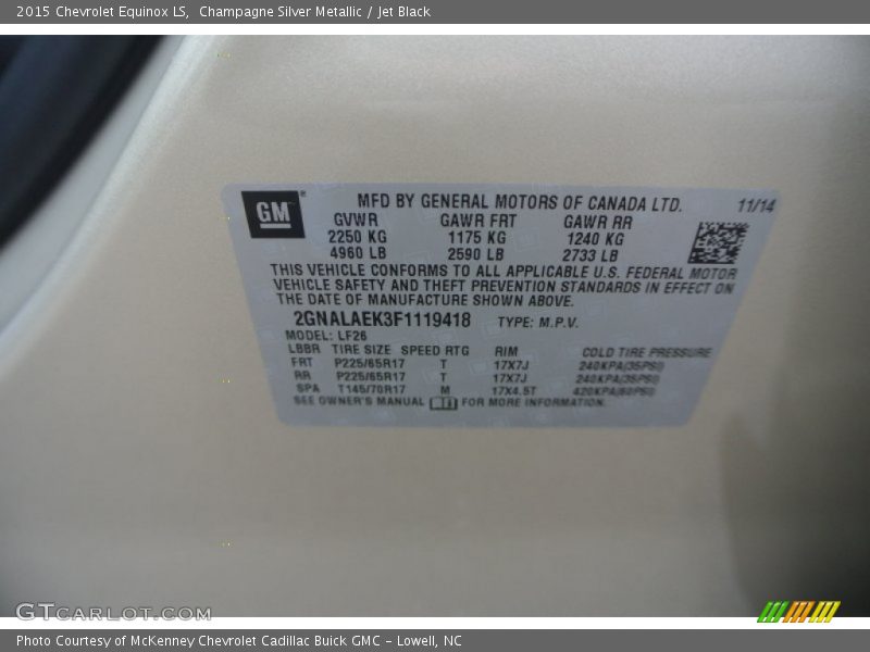 Champagne Silver Metallic / Jet Black 2015 Chevrolet Equinox LS