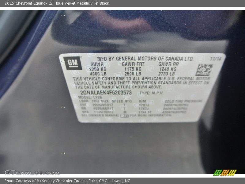 Blue Velvet Metallic / Jet Black 2015 Chevrolet Equinox LS