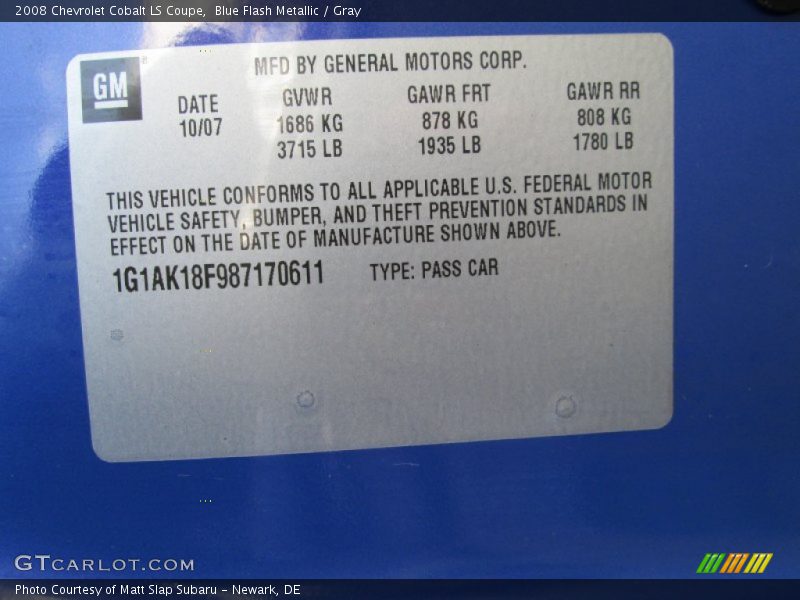 Blue Flash Metallic / Gray 2008 Chevrolet Cobalt LS Coupe