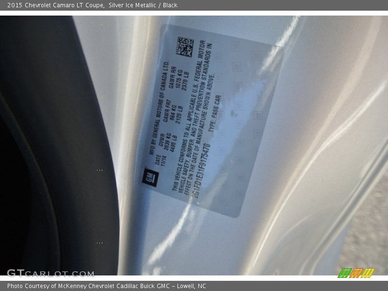 Silver Ice Metallic / Black 2015 Chevrolet Camaro LT Coupe