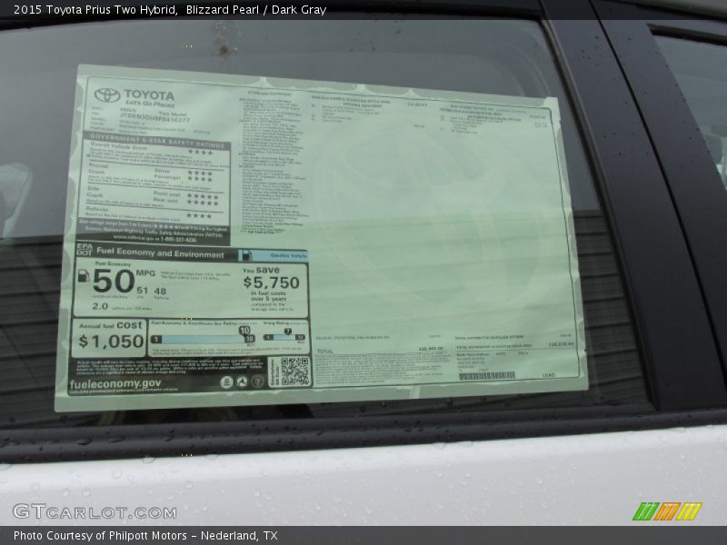 Blizzard Pearl / Dark Gray 2015 Toyota Prius Two Hybrid