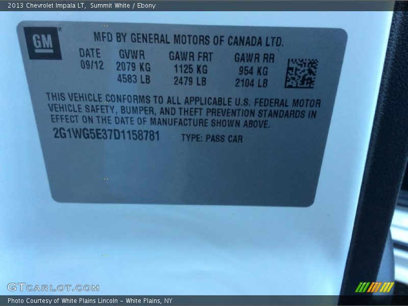 Summit White / Ebony 2013 Chevrolet Impala LT