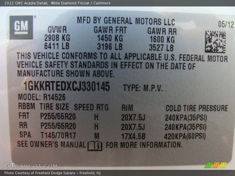 White Diamond Tricoat / Cashmere 2012 GMC Acadia Denali