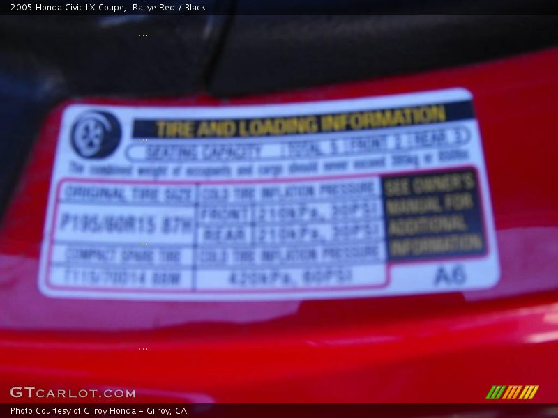 Rallye Red / Black 2005 Honda Civic LX Coupe
