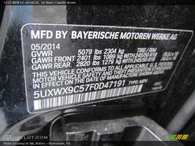 Jet Black / Saddle Brown 2015 BMW X3 xDrive28i