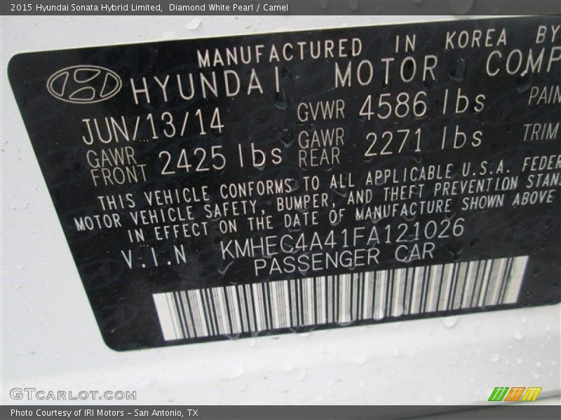 Diamond White Pearl / Camel 2015 Hyundai Sonata Hybrid Limited