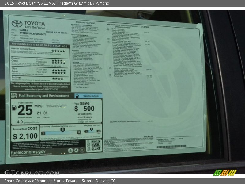 Predawn Gray Mica / Almond 2015 Toyota Camry XLE V6