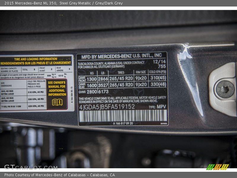2015 ML 350 Steel Grey Metallic Color Code 755