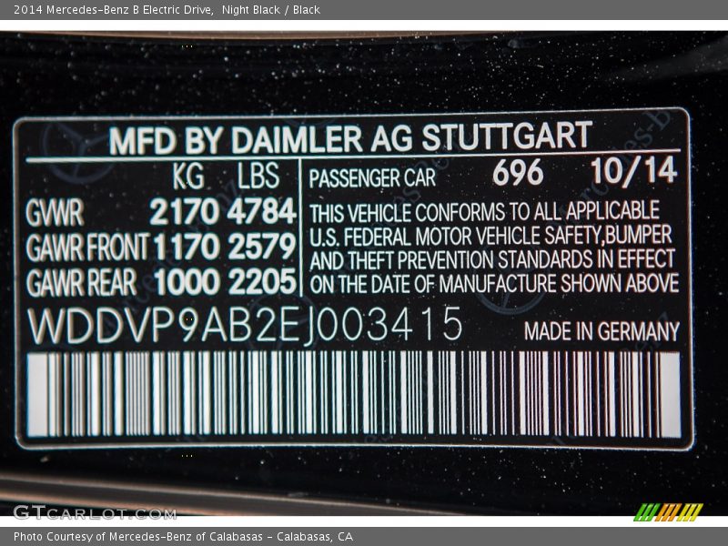 Night Black / Black 2014 Mercedes-Benz B Electric Drive