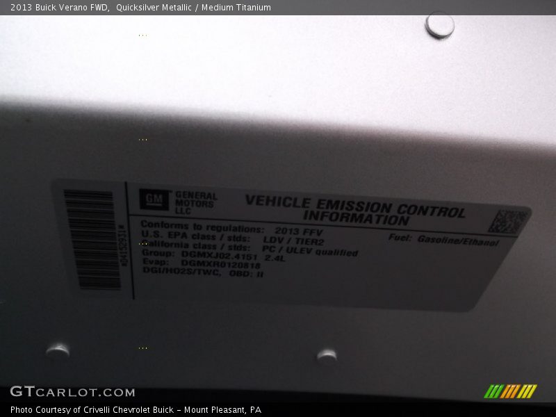 Quicksilver Metallic / Medium Titanium 2013 Buick Verano FWD