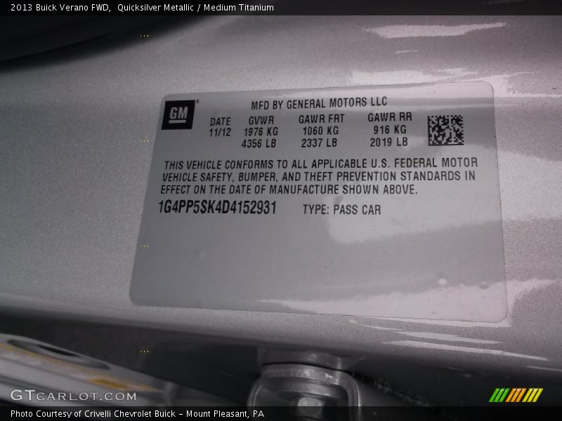 Quicksilver Metallic / Medium Titanium 2013 Buick Verano FWD