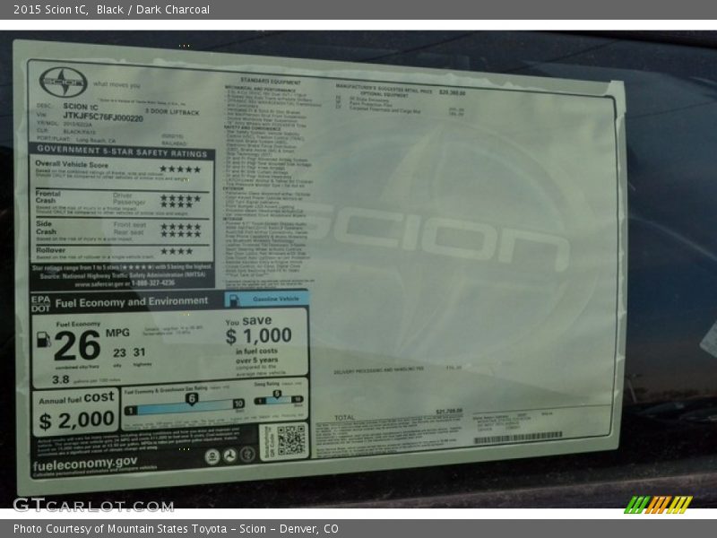 Black / Dark Charcoal 2015 Scion tC