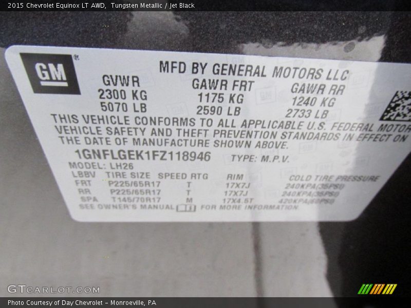 Tungsten Metallic / Jet Black 2015 Chevrolet Equinox LT AWD