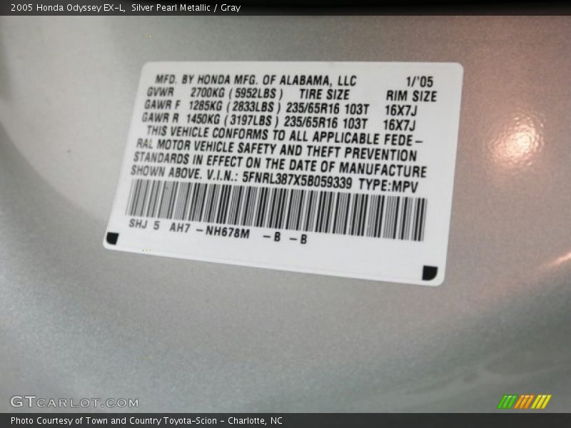 Silver Pearl Metallic / Gray 2005 Honda Odyssey EX-L
