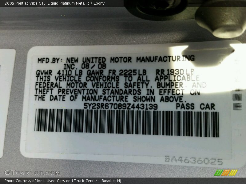 Liquid Platinum Metallic / Ebony 2009 Pontiac Vibe GT
