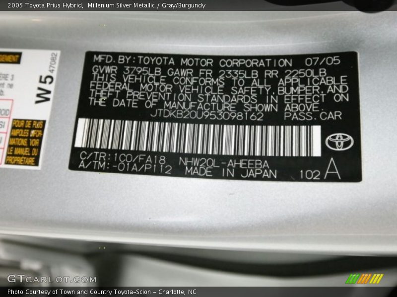 Millenium Silver Metallic / Gray/Burgundy 2005 Toyota Prius Hybrid