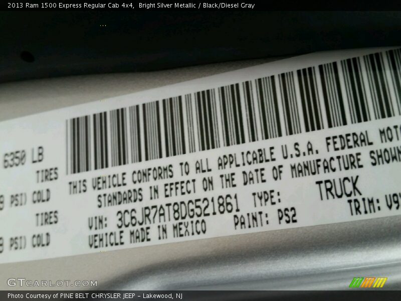 Bright Silver Metallic / Black/Diesel Gray 2013 Ram 1500 Express Regular Cab 4x4