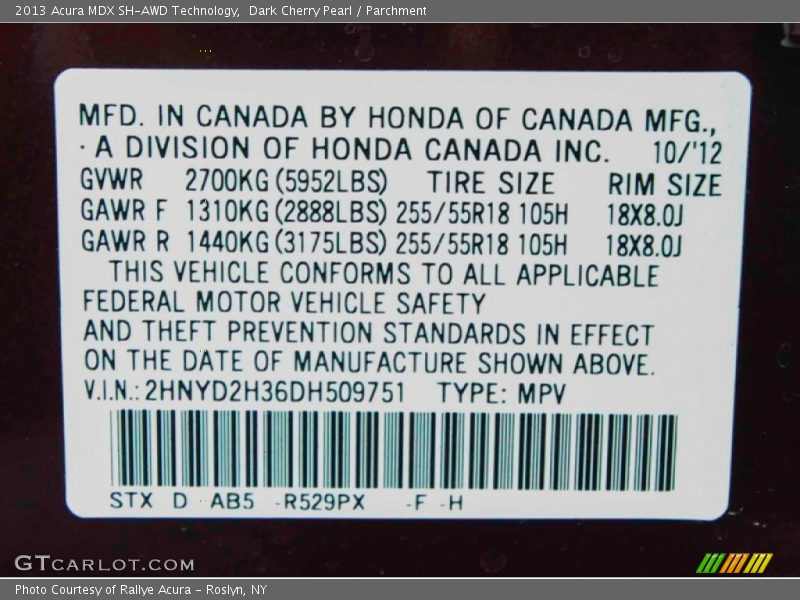 Dark Cherry Pearl / Parchment 2013 Acura MDX SH-AWD Technology