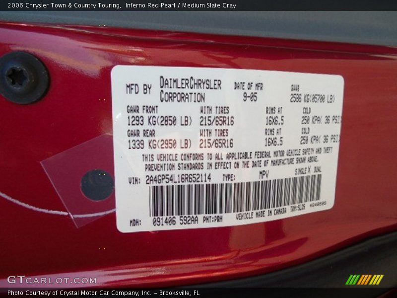 2006 Town & Country Touring Inferno Red Pearl Color Code PRH