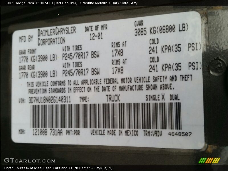 Graphite Metallic / Dark Slate Gray 2002 Dodge Ram 1500 SLT Quad Cab 4x4