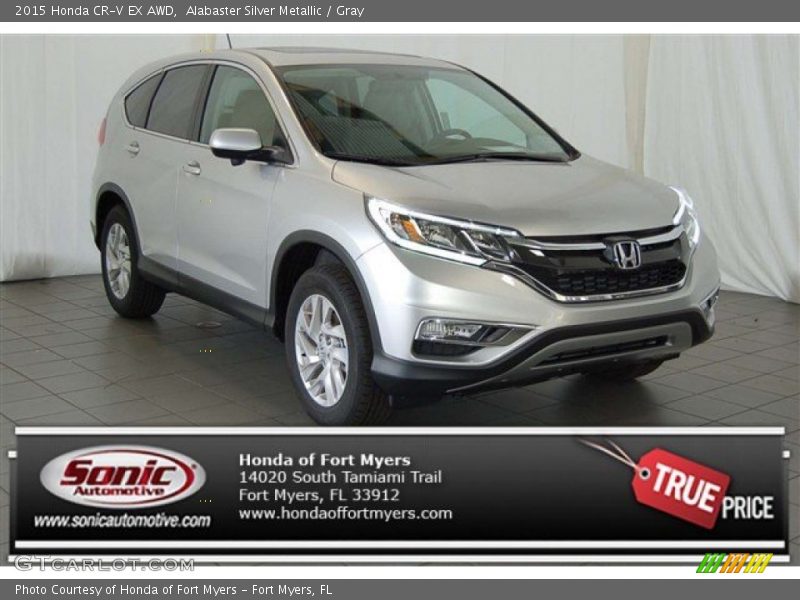 Alabaster Silver Metallic / Gray 2015 Honda CR-V EX AWD