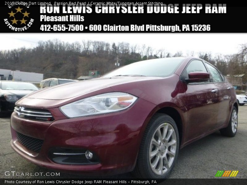 Passion Red Pearl / Ceramic White/Tungsten Accent Stitching 2015 Dodge Dart Limited