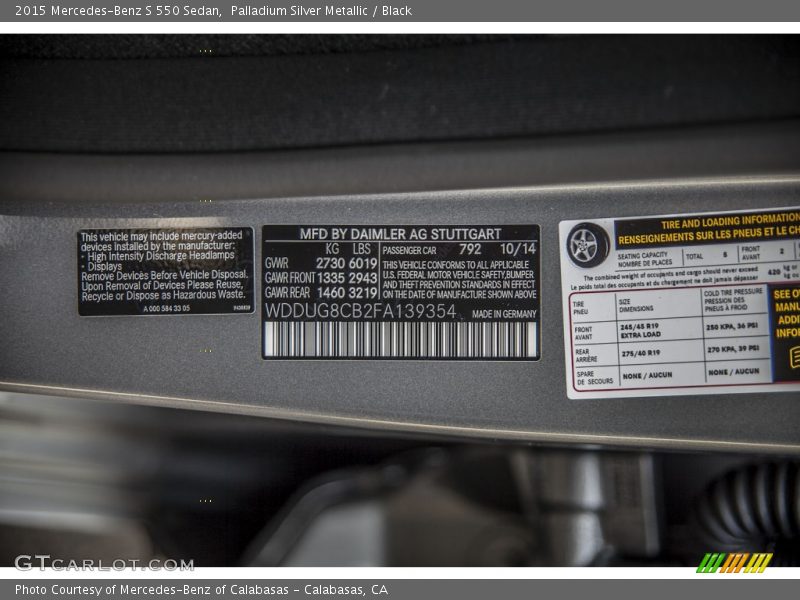 Palladium Silver Metallic / Black 2015 Mercedes-Benz S 550 Sedan