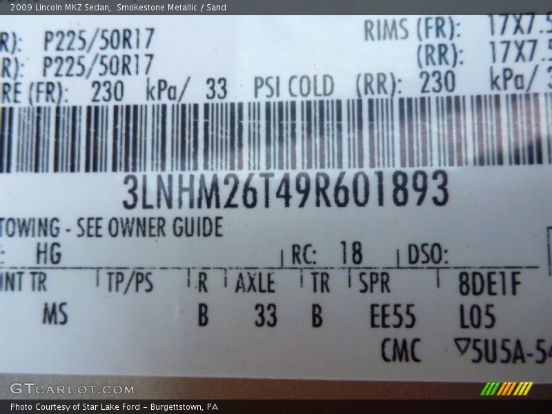 Smokestone Metallic / Sand 2009 Lincoln MKZ Sedan