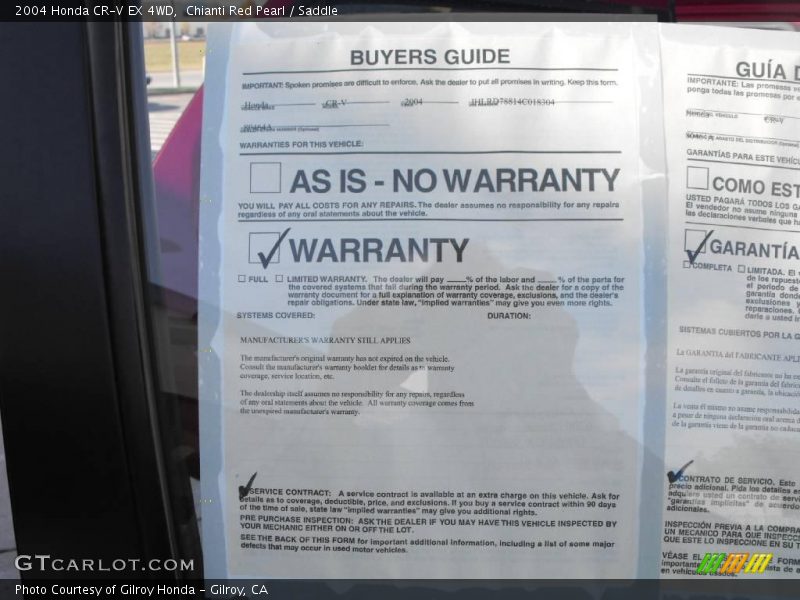 Chianti Red Pearl / Saddle 2004 Honda CR-V EX 4WD