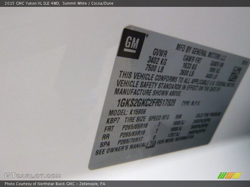 Summit White / Cocoa/Dune 2015 GMC Yukon XL SLE 4WD