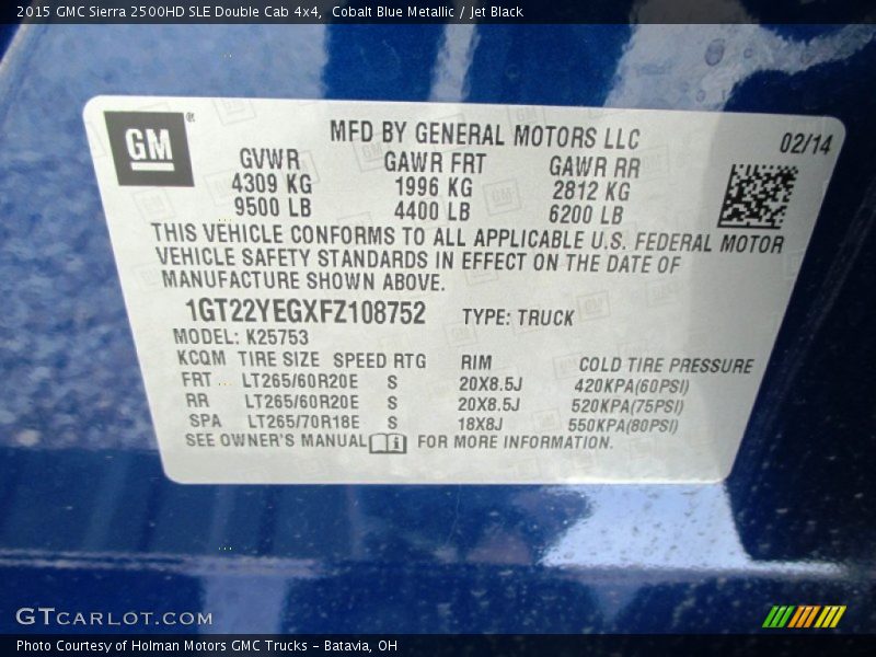 Cobalt Blue Metallic / Jet Black 2015 GMC Sierra 2500HD SLE Double Cab 4x4