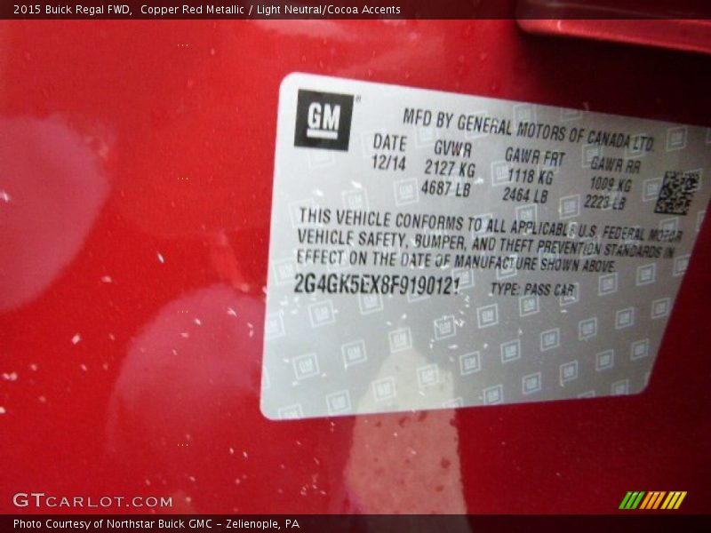 Copper Red Metallic / Light Neutral/Cocoa Accents 2015 Buick Regal FWD