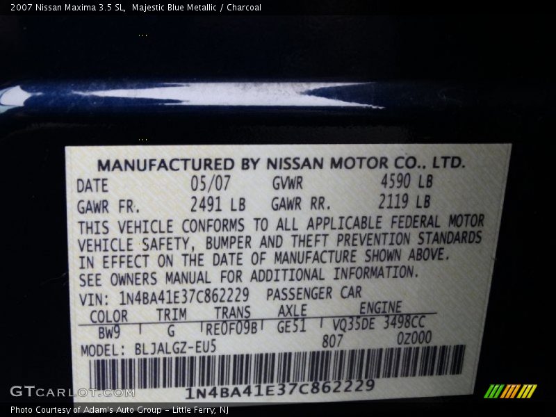 Majestic Blue Metallic / Charcoal 2007 Nissan Maxima 3.5 SL