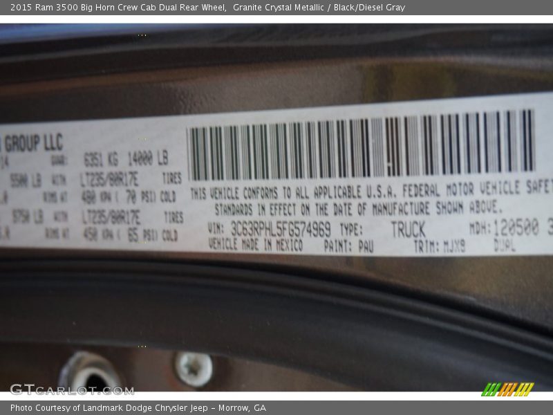 2015 3500 Big Horn Crew Cab Dual Rear Wheel Granite Crystal Metallic Color Code PAU