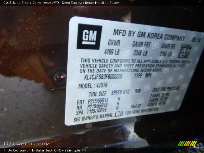 Deep Espresso Brown Metallic / Ebony 2015 Buick Encore Convenience AWD