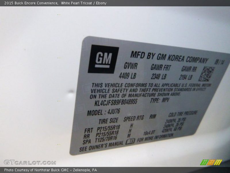 White Pearl Tricoat / Ebony 2015 Buick Encore Convenience