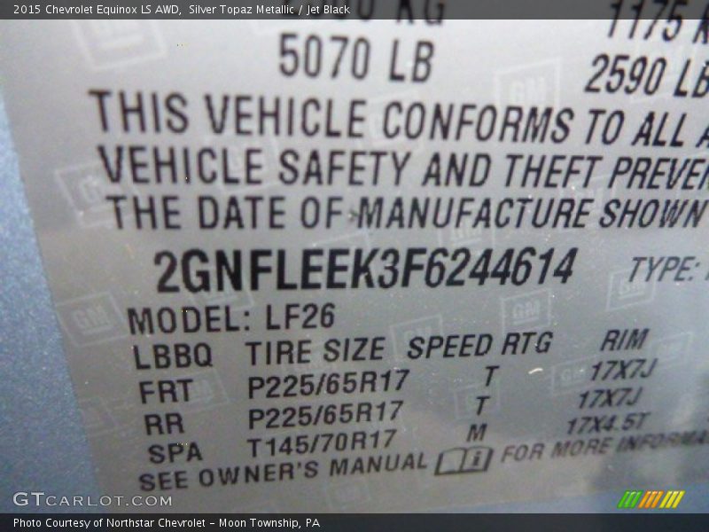 Silver Topaz Metallic / Jet Black 2015 Chevrolet Equinox LS AWD