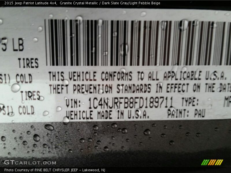 Granite Crystal Metallic / Dark Slate Gray/Light Pebble Beige 2015 Jeep Patriot Latitude 4x4