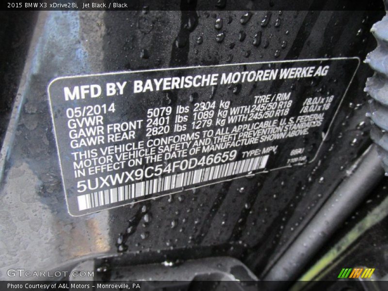 Jet Black / Black 2015 BMW X3 xDrive28i