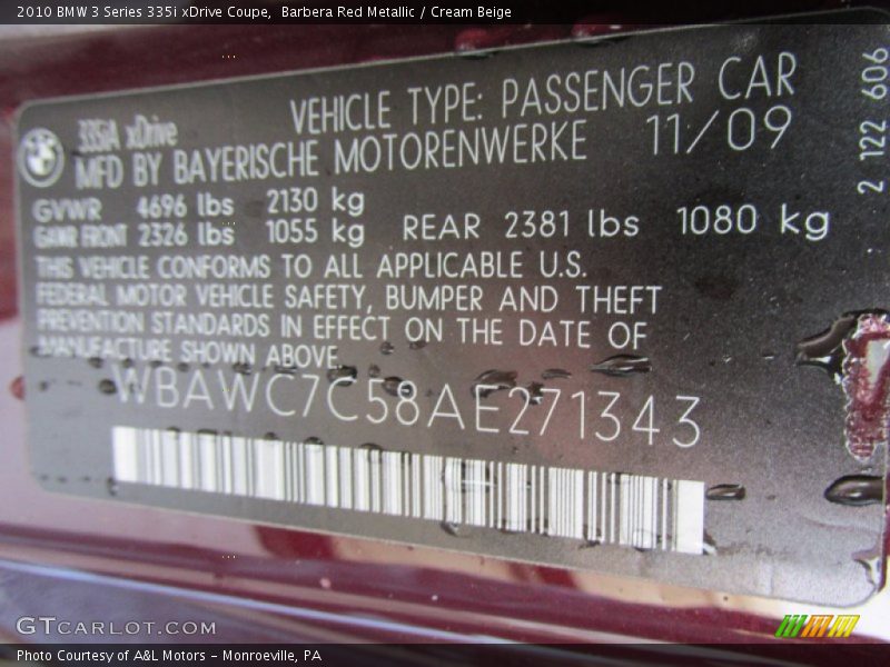 Barbera Red Metallic / Cream Beige 2010 BMW 3 Series 335i xDrive Coupe