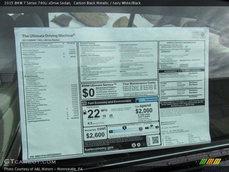 Carbon Black Metallic / Ivory White/Black 2015 BMW 7 Series 740Li xDrive Sedan