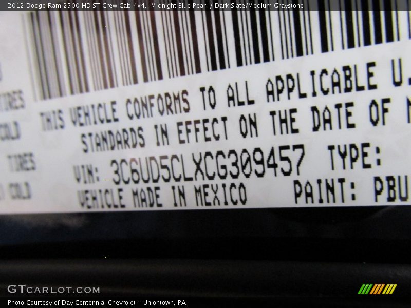 Midnight Blue Pearl / Dark Slate/Medium Graystone 2012 Dodge Ram 2500 HD ST Crew Cab 4x4